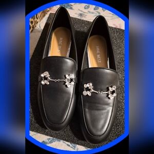 Nine West Black Faux Leather 'Bennet Slip On Flats w/Rhinstone & Metal Bit